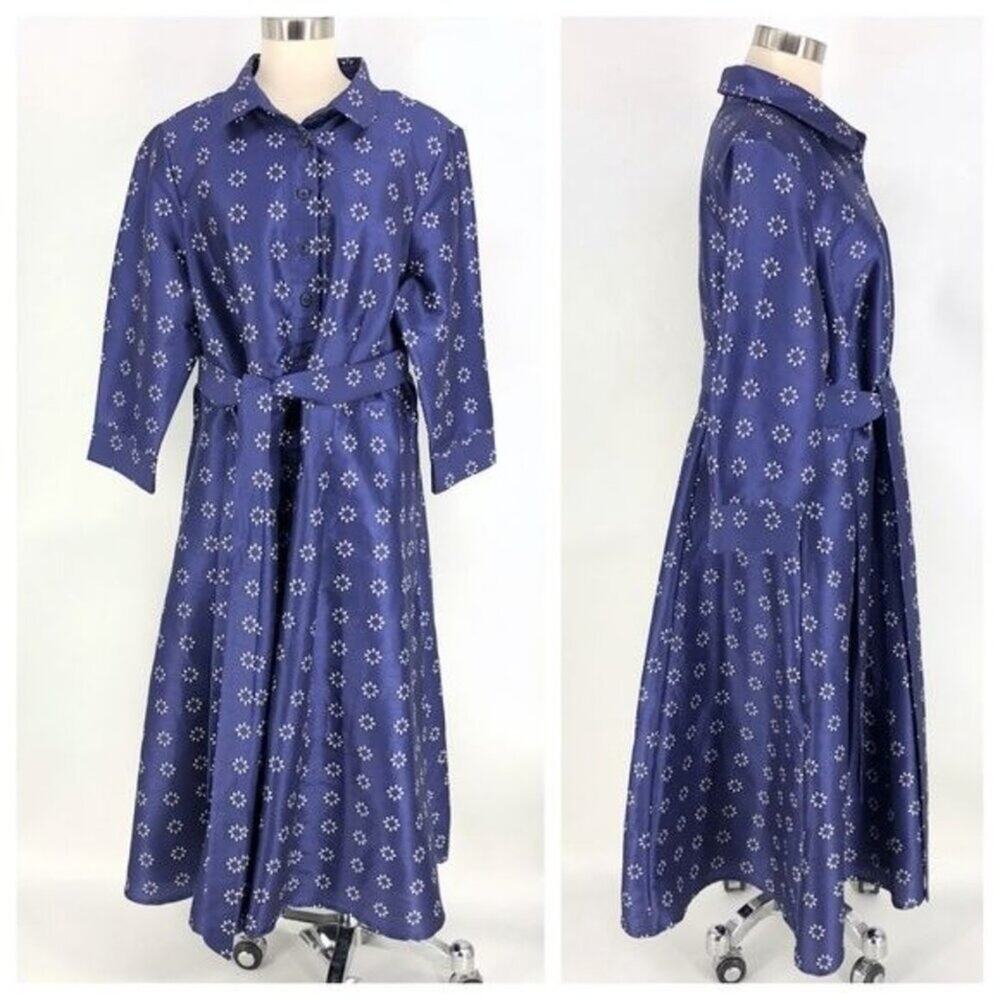 eshakti Wayward Dress Women's Size 3X 24W Blue Midi Length 3/4 sleeve Pockets